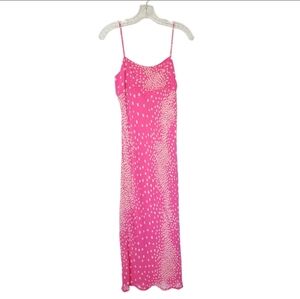 WANTED Hot Pink Polka Dot Midi Slip Dress - Vintage 90s Style Size Medium